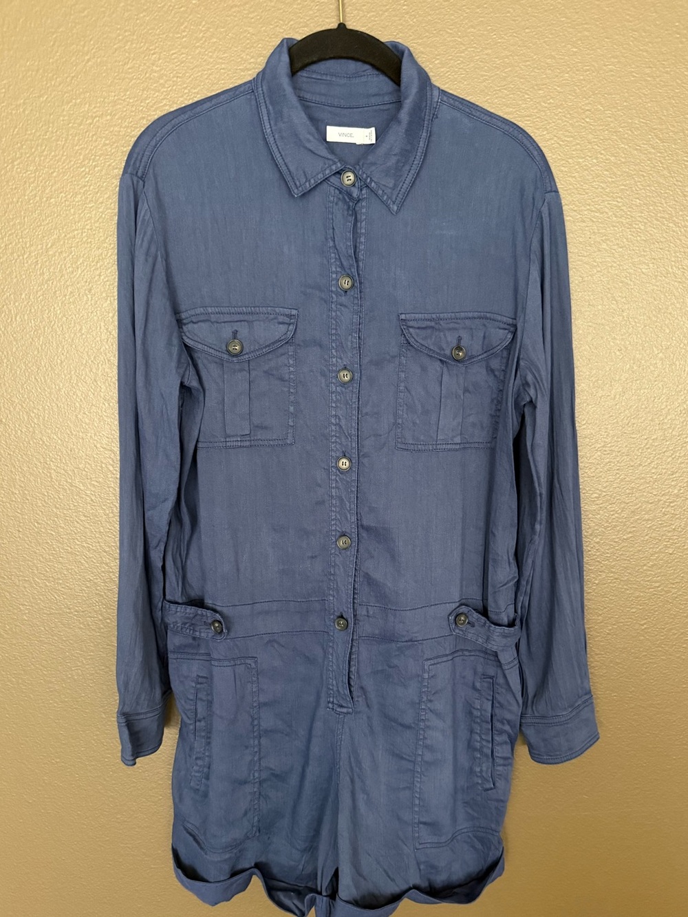 Vince Linen Blend Button Down Lightweight Romper
